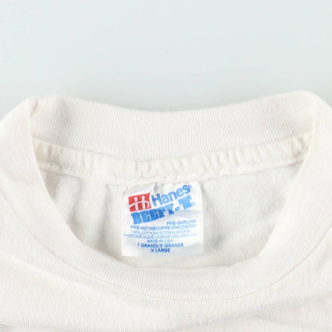 90'S Hanes BEEFY-T Advertising T-shirt Made in USA Men's XL Vintage cotton white type Vintage Second Hand