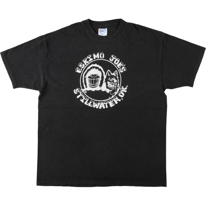 90'S Hanes BEEFY-T Eskimo Joe's advertising t-shirt, made in USA, men's size XL (approx.) cotton black type Vintage Second Hand