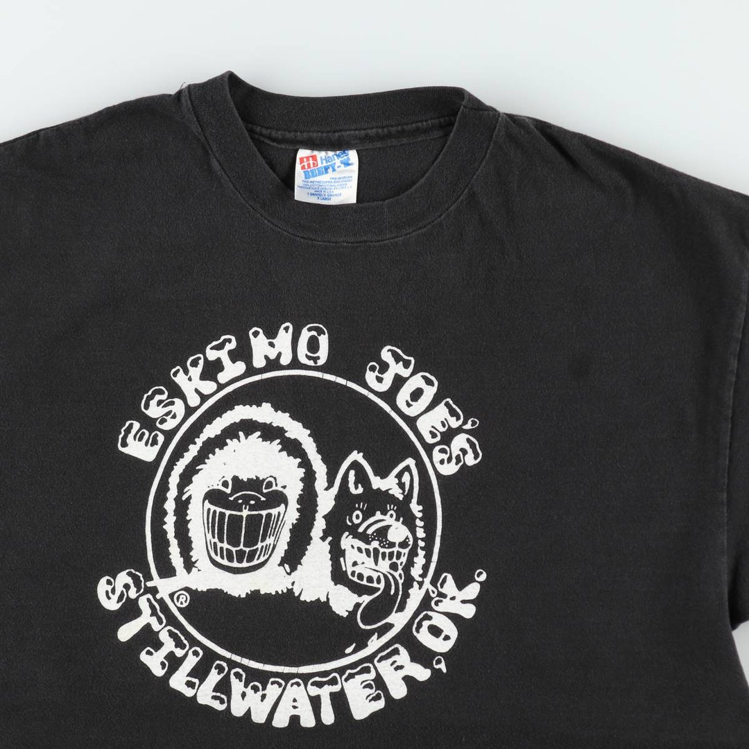 90'S Hanes BEEFY-T Eskimo Joe's advertising t-shirt, made in USA, men's size XL (approx.) cotton black type Vintage Second Hand