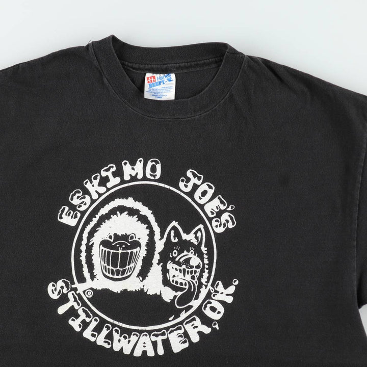 90'S Hanes BEEFY-T Eskimo Joe's advertising t-shirt, made in USA, men's size XL (approx.) cotton black type Vintage Second Hand