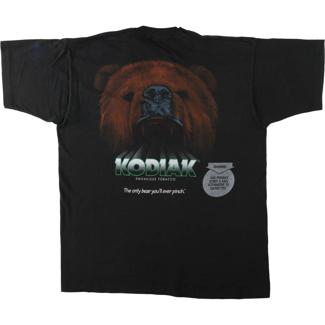 90'S Fruit of the Loom Kodiak Bear Print Advertising T-Shirt, Made in USA, Men's Size XL (approx.) cotton black type Vintage Second Hand