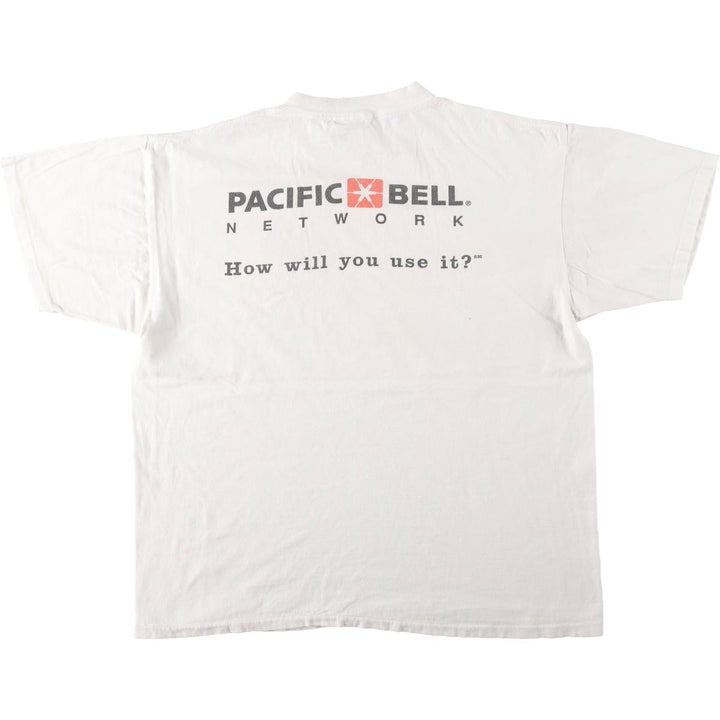 90'S ONEITA Pacific Bell Advertising T-Shirt, Men's XL equivalent, Vintage cotton white type Vintage Second Hand