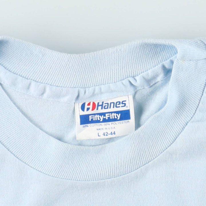 80'S Hanes Fifty-Fifty Blue Tag COMCAST Advertising T-Shirt, Made in USA, Men's Size L (Equivalent), Vintage cotton Blue type light blue Vintage Second Hand