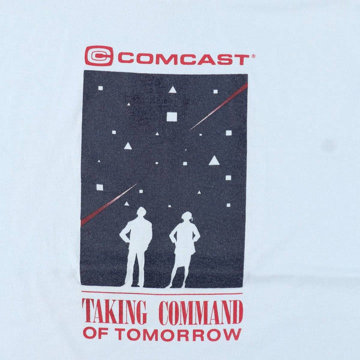 80'S Hanes Fifty-Fifty Blue Tag COMCAST Advertising T-Shirt, Made in USA, Men's Size L (Equivalent), Vintage cotton Blue type light blue Vintage Second Hand