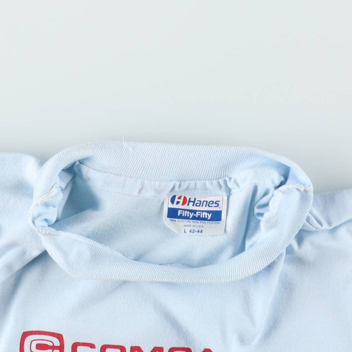 80'S Hanes Fifty-Fifty Blue Tag COMCAST Advertising T-Shirt, Made in USA, Men's Size L (Equivalent), Vintage cotton Blue type light blue Vintage Second Hand