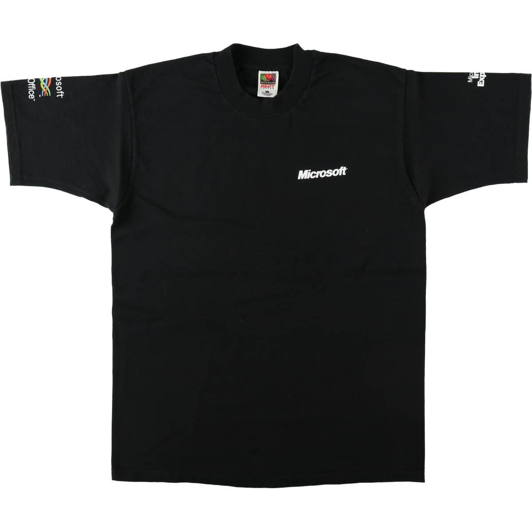2000'S Fruit of the Loom Heavy Cotton Microsoft Advertising T-Shirt, Men's Size L (approx.) cotton black type Vintage Second Hand