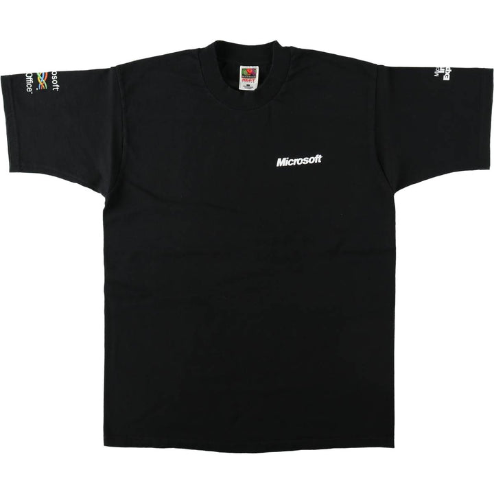 2000'S Fruit of the Loom Heavy Cotton Microsoft Advertising T-Shirt, Men's Size L (approx.) cotton black type Vintage Second Hand