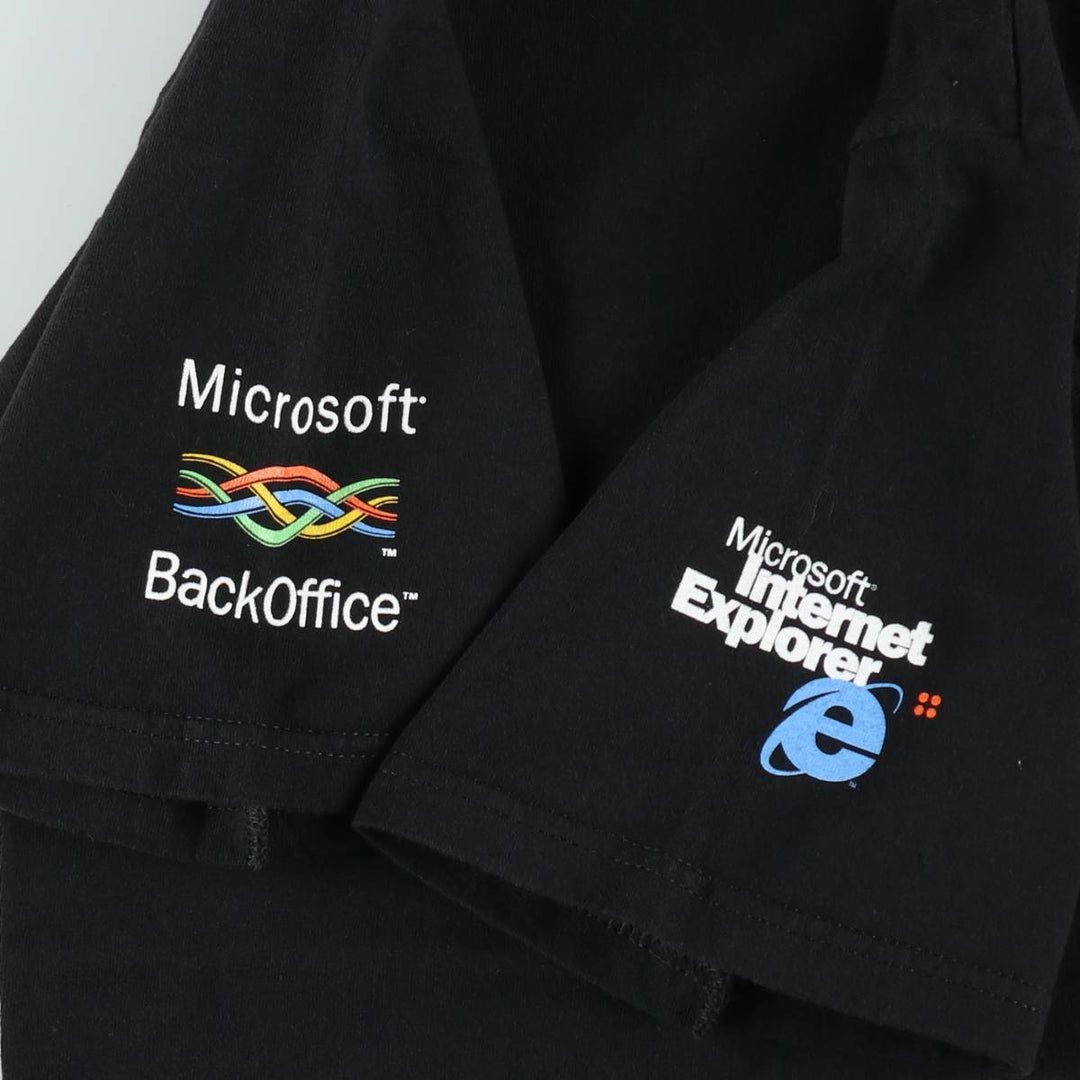 2000'S Fruit of the Loom Heavy Cotton Microsoft Advertising T-Shirt, Men's Size L (approx.) cotton black type Vintage Second Hand
