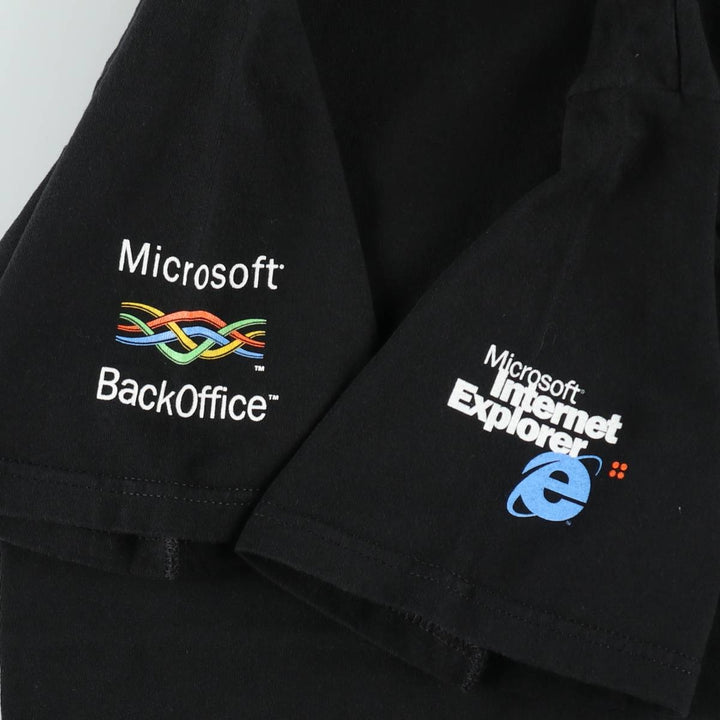2000'S Fruit of the Loom Heavy Cotton Microsoft Advertising T-Shirt, Men's Size L (approx.) cotton black type Vintage Second Hand