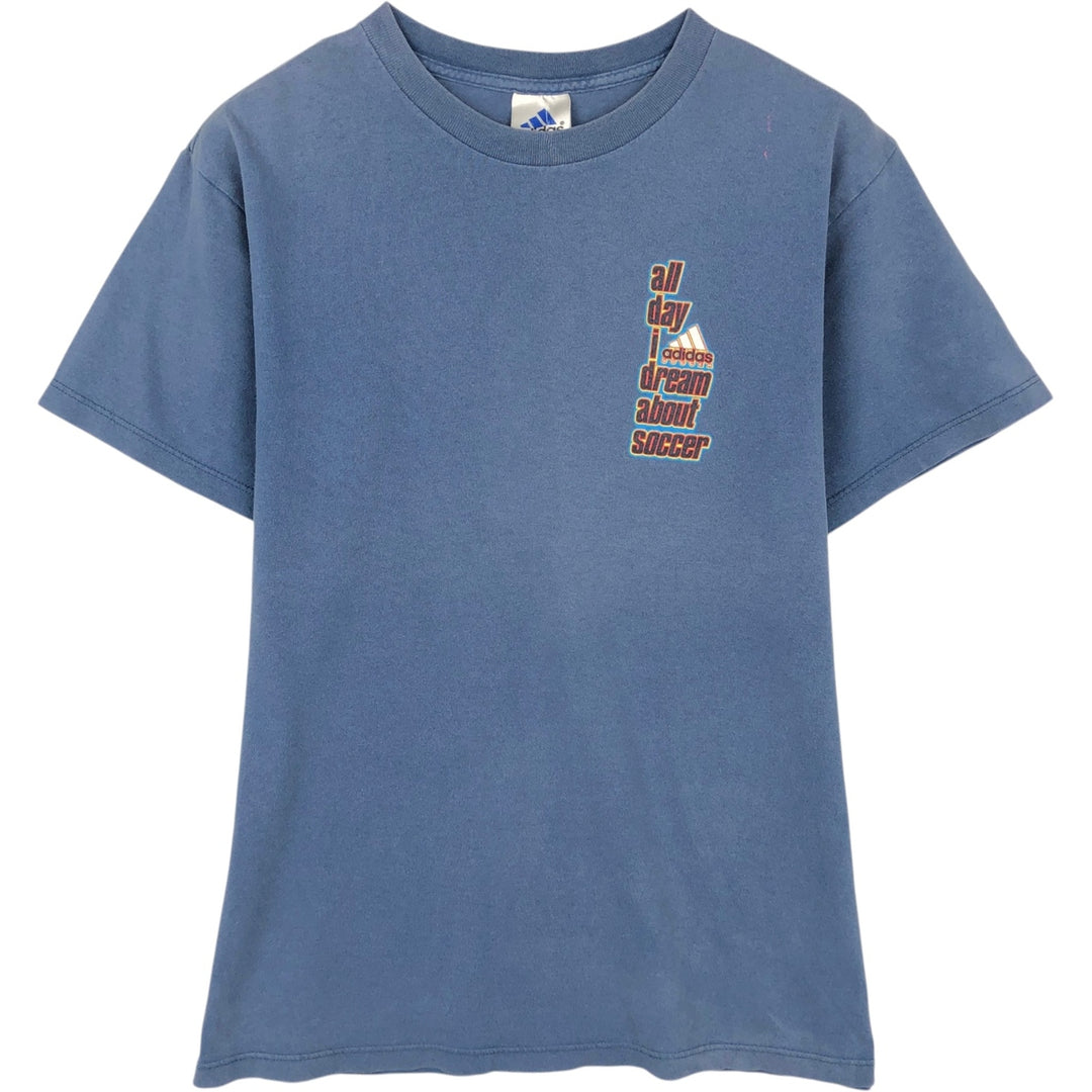 90s-00'S Adidas sports print T-shirt, made in USA, men's size S (approx.) cotton navy blue type Vintage Second Hand
