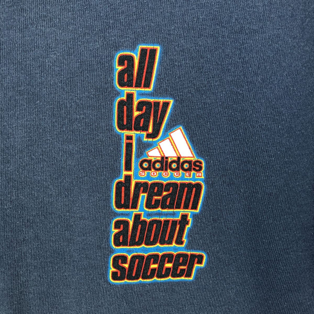 90s-00'S Adidas sports print T-shirt, made in USA, men's size S (approx.) cotton navy blue type Vintage Second Hand