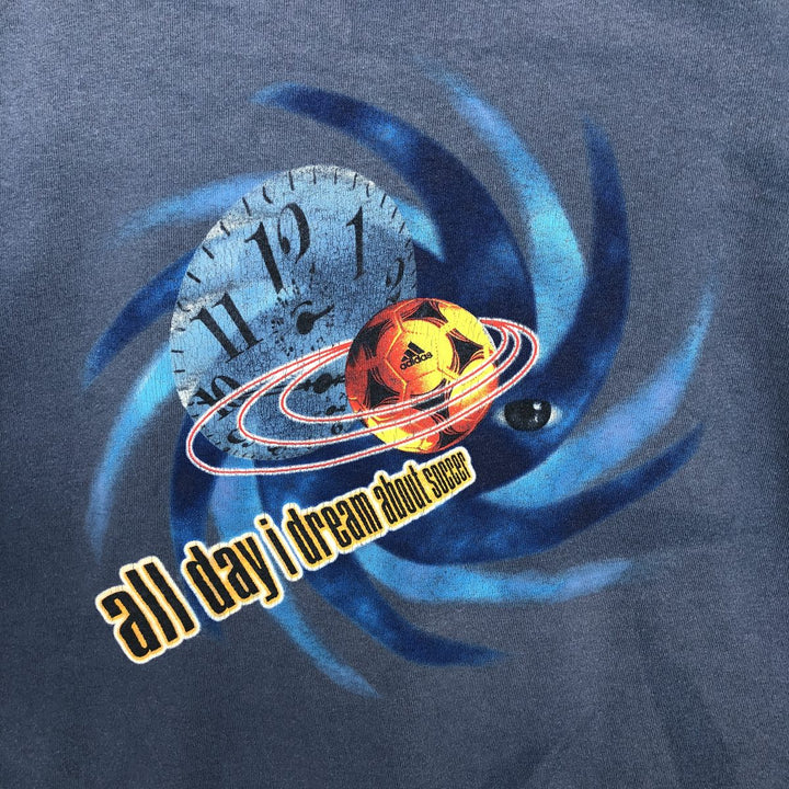 90s-00'S Adidas sports print T-shirt, made in USA, men's size S (approx.) cotton navy blue type Vintage Second Hand