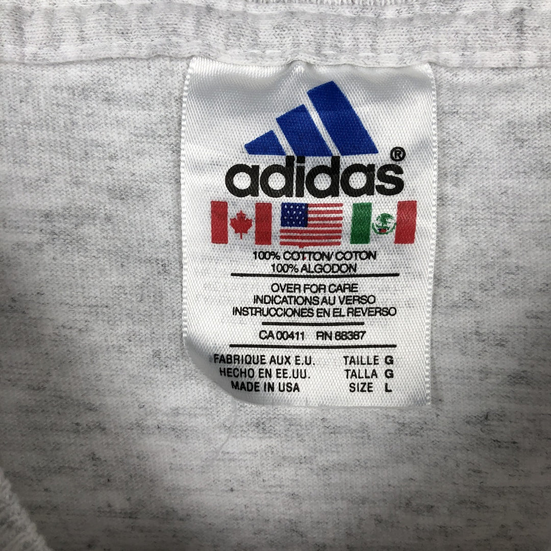 90'S Adidas back logo sports print t-shirt, made in USA, men's size L equivalent, vintage. cotton gray type Vintage Second Hand