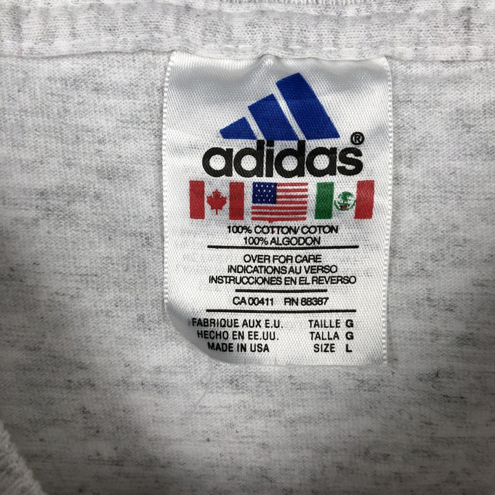 90'S Adidas back logo sports print t-shirt, made in USA, men's size L equivalent, vintage. cotton gray type Vintage Second Hand