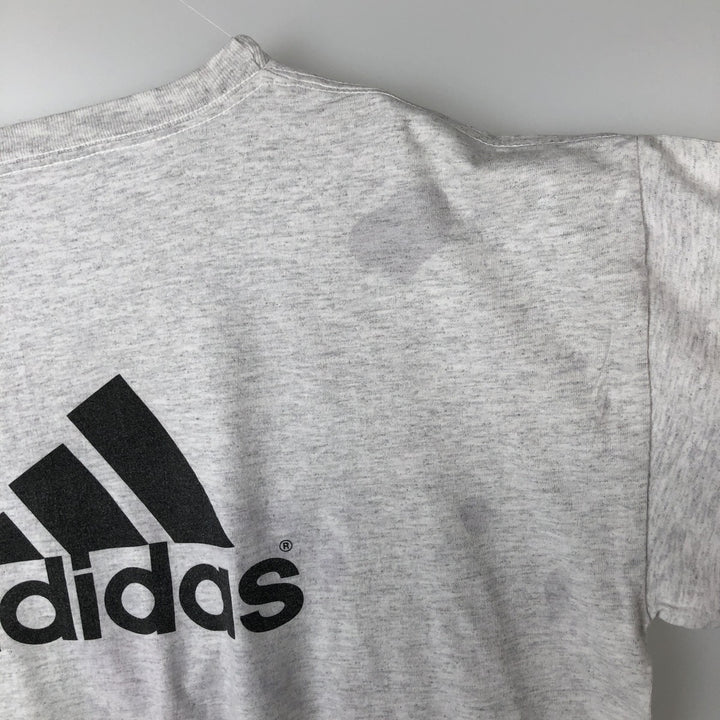 90'S Adidas back logo sports print t-shirt, made in USA, men's size L equivalent, vintage. cotton gray type Vintage Second Hand