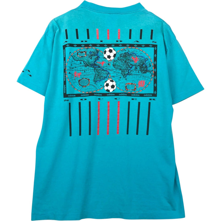 Vintage 90'S Adidas sports print T-shirt, Made in USA, Men's Size L cotton turquoise blue Vintage Second Hand