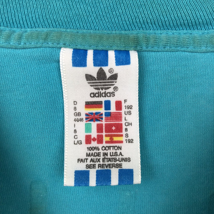 Vintage 90'S Adidas sports print T-shirt, Made in USA, Men's Size L cotton turquoise blue Vintage Second Hand