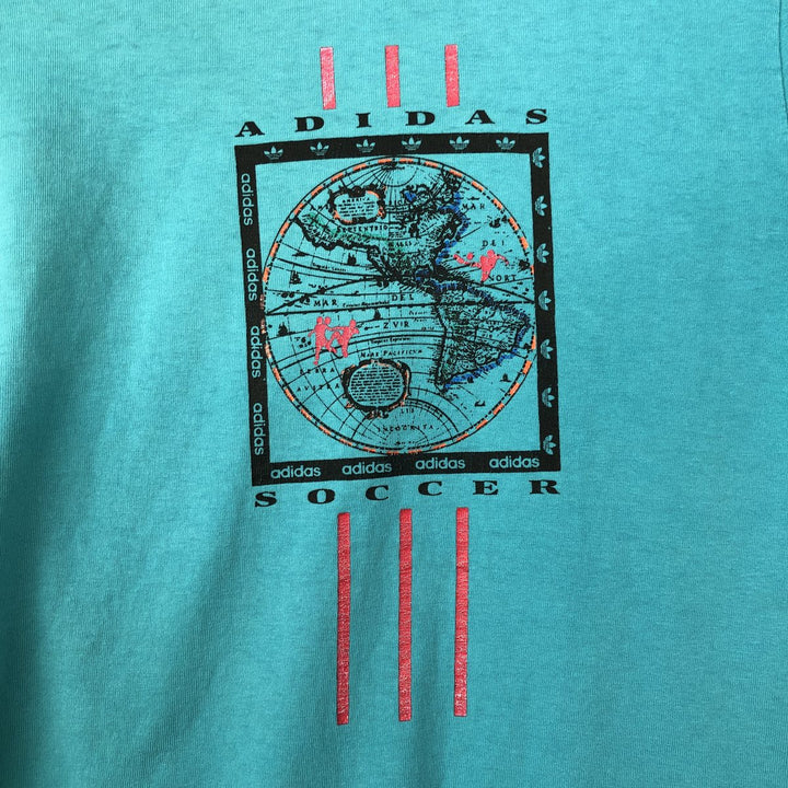 Vintage 90'S Adidas sports print T-shirt, Made in USA, Men's Size L cotton turquoise blue Vintage Second Hand
