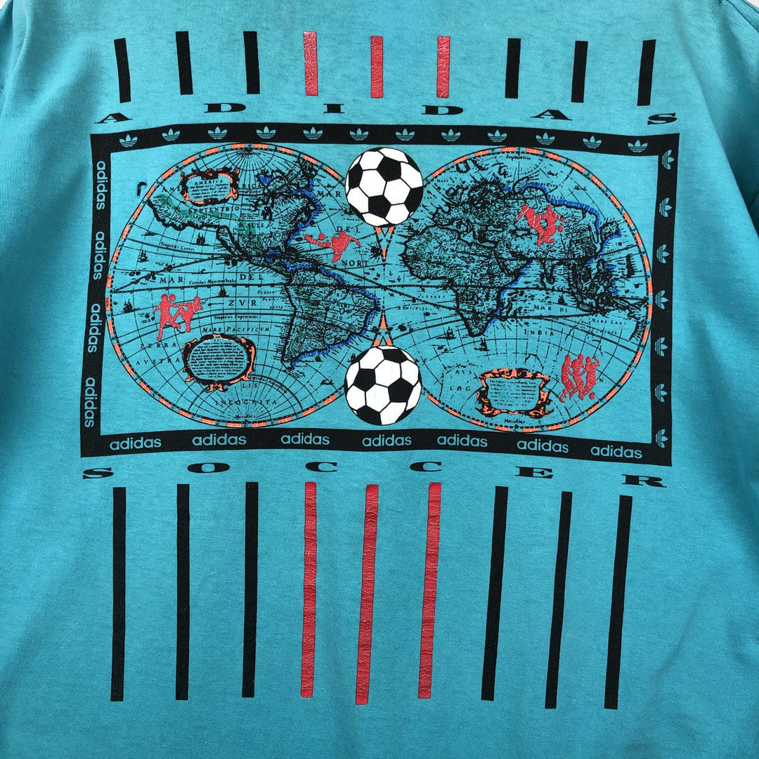 Vintage 90'S Adidas sports print T-shirt, Made in USA, Men's Size L cotton turquoise blue Vintage Second Hand