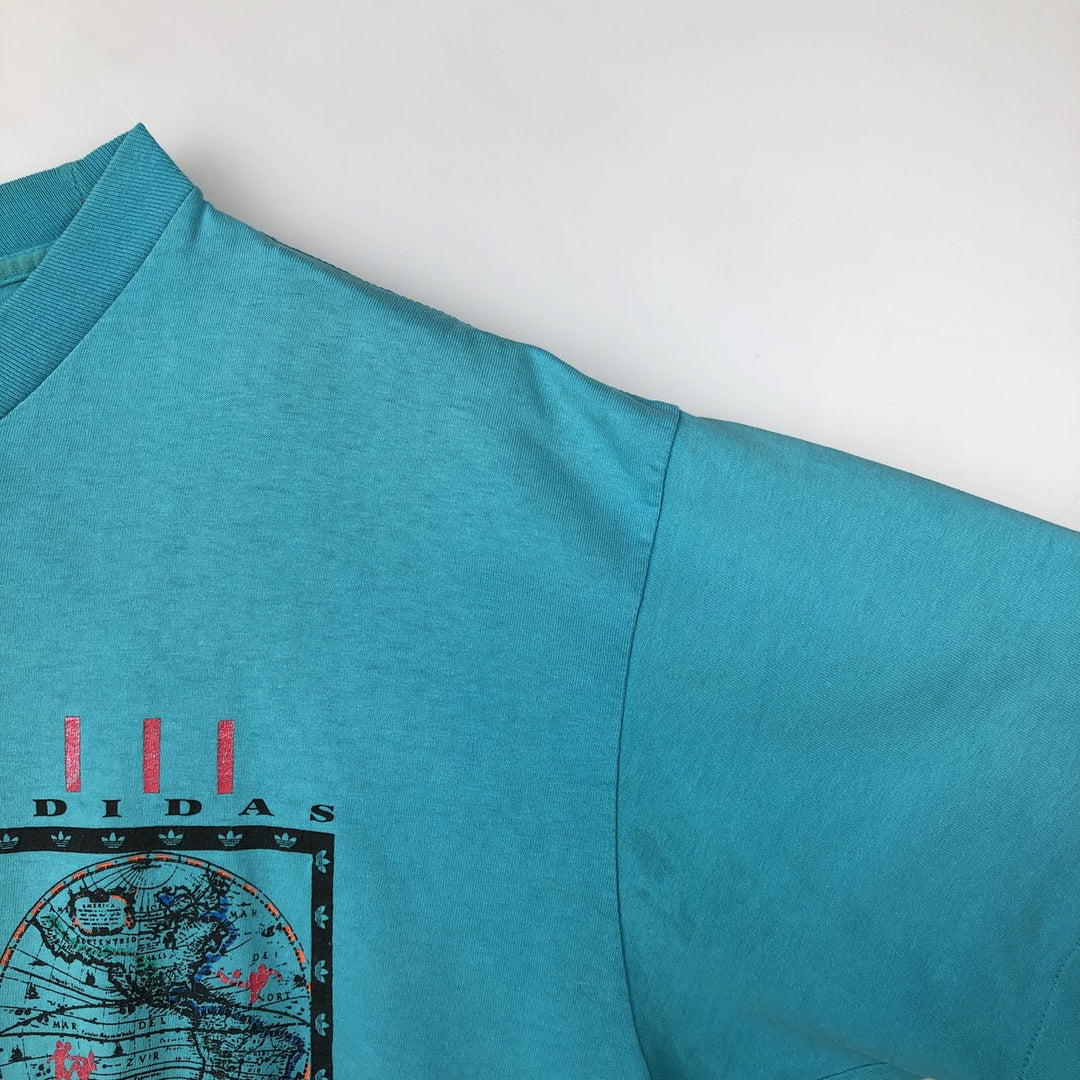 Vintage 90'S Adidas sports print T-shirt, Made in USA, Men's Size L cotton turquoise blue Vintage Second Hand