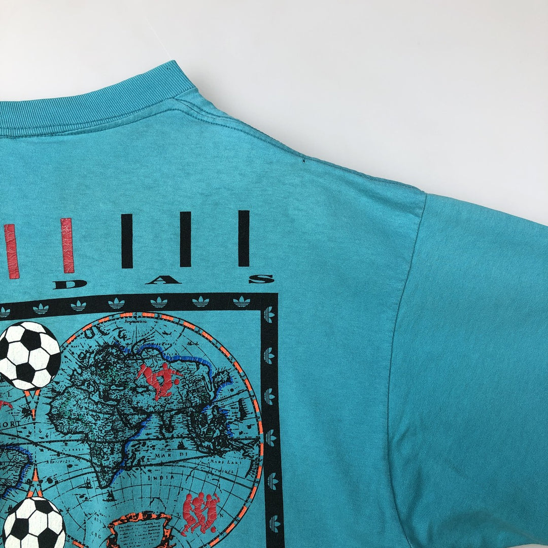 Vintage 90'S Adidas sports print T-shirt, Made in USA, Men's Size L cotton turquoise blue Vintage Second Hand