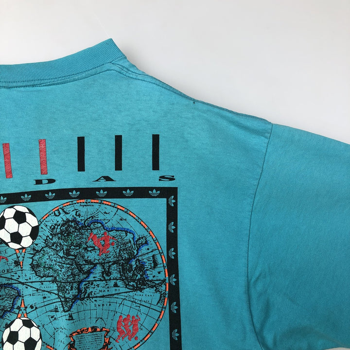 Vintage 90'S Adidas sports print T-shirt, Made in USA, Men's Size L cotton turquoise blue Vintage Second Hand