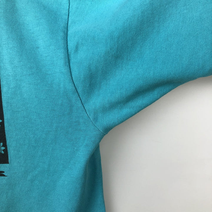 Vintage 90'S Adidas sports print T-shirt, Made in USA, Men's Size L cotton turquoise blue Vintage Second Hand