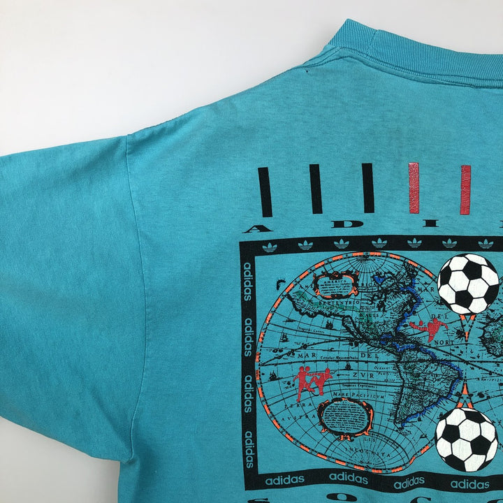 Vintage 90'S Adidas sports print T-shirt, Made in USA, Men's Size L cotton turquoise blue Vintage Second Hand
