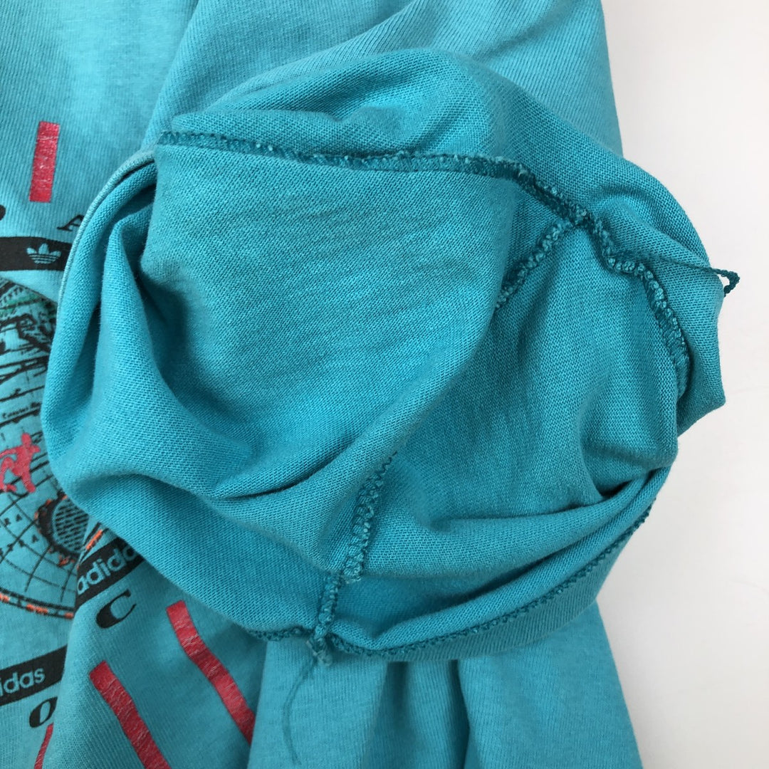 Vintage 90'S Adidas sports print T-shirt, Made in USA, Men's Size L cotton turquoise blue Vintage Second Hand