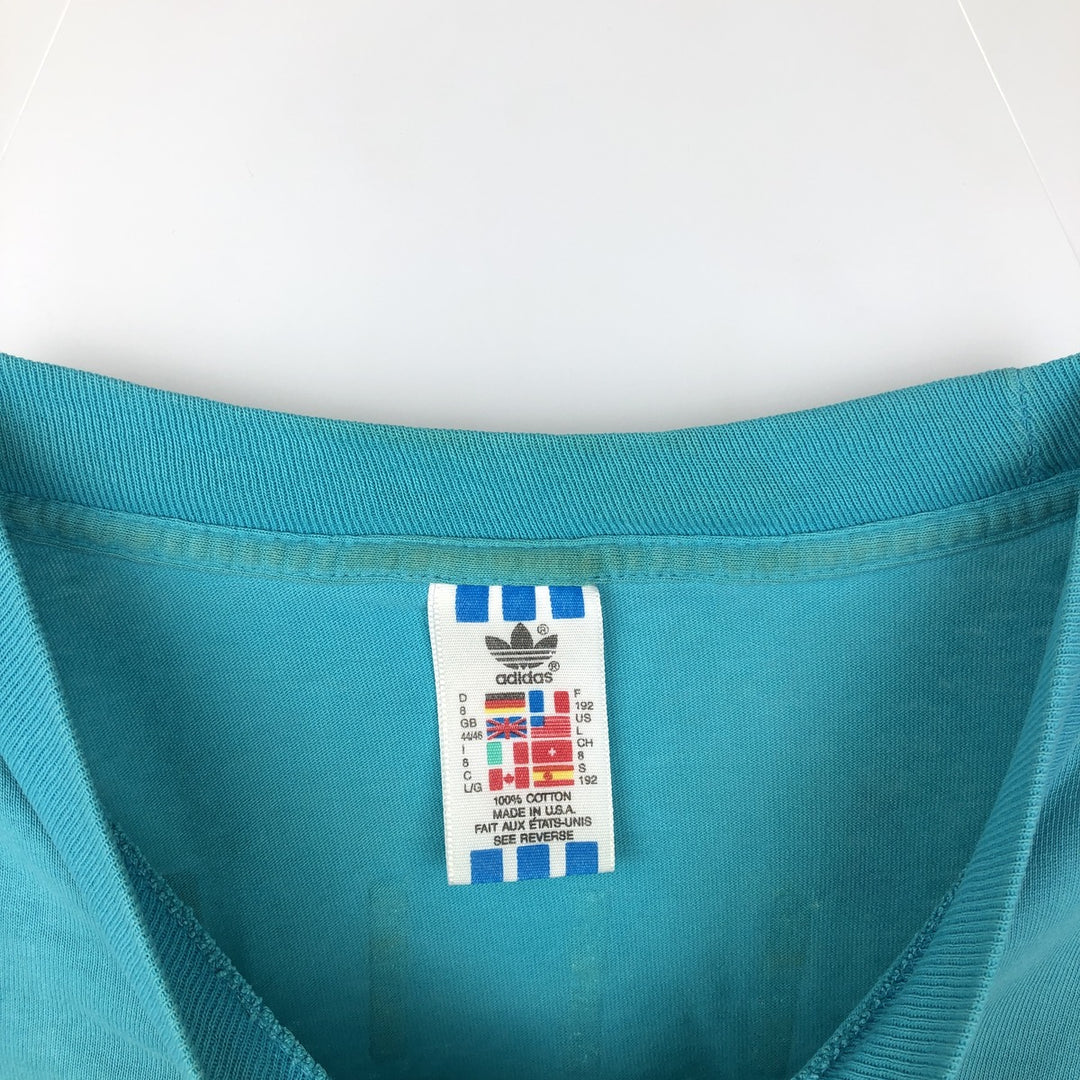 Vintage 90'S Adidas sports print T-shirt, Made in USA, Men's Size L cotton turquoise blue Vintage Second Hand