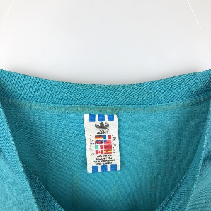 Vintage 90'S Adidas sports print T-shirt, Made in USA, Men's Size L cotton turquoise blue Vintage Second Hand