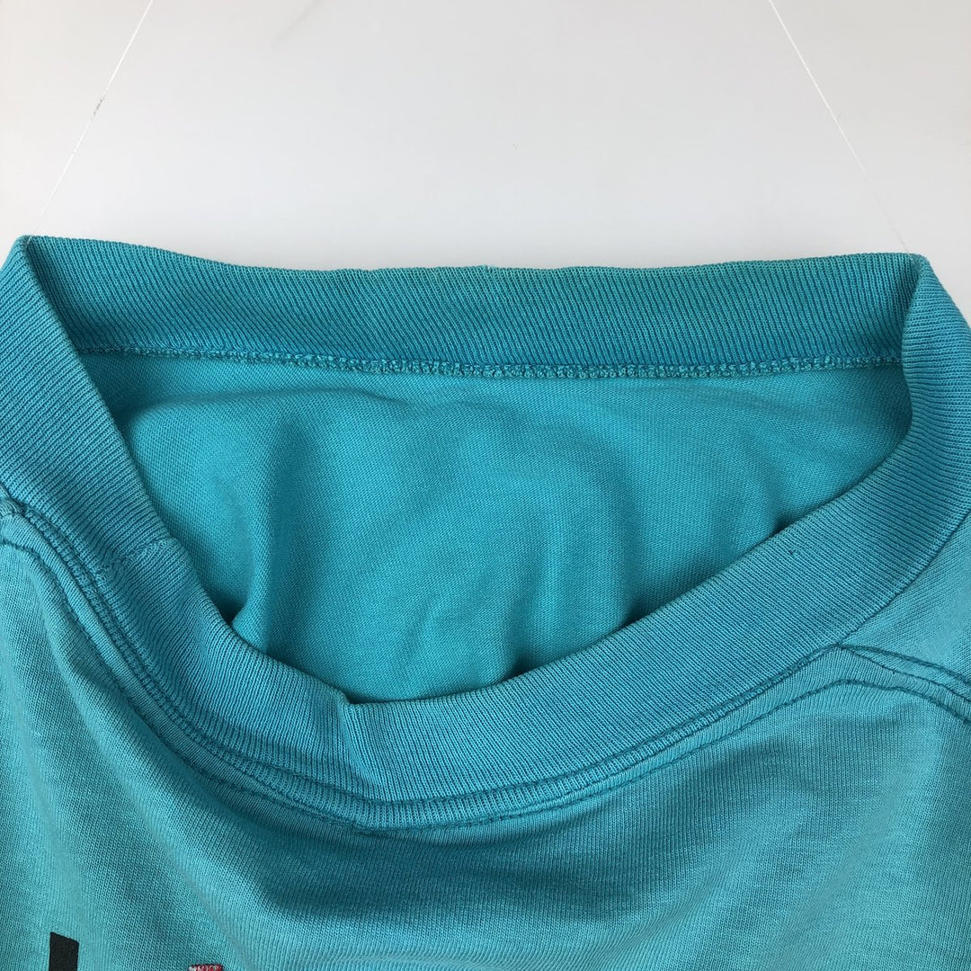 Vintage 90'S Adidas sports print T-shirt, Made in USA, Men's Size L cotton turquoise blue Vintage Second Hand