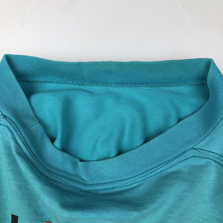 Vintage 90'S Adidas sports print T-shirt, Made in USA, Men's Size L cotton turquoise blue Vintage Second Hand