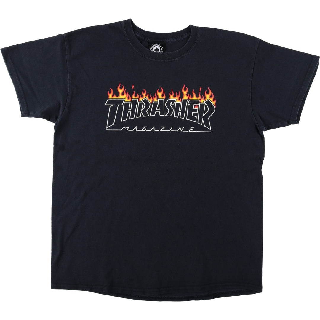 Thrasher Fire Pattern Logo Print T-Shirt, Men's Size L (approx.) cotton black type Vintage Second Hand