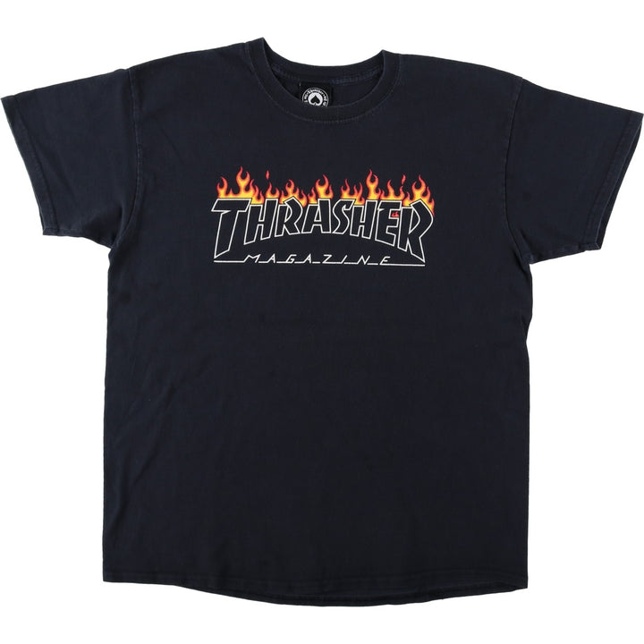 Thrasher Fire Pattern Logo Print T-Shirt, Men's Size L (approx.) cotton black type Vintage Second Hand