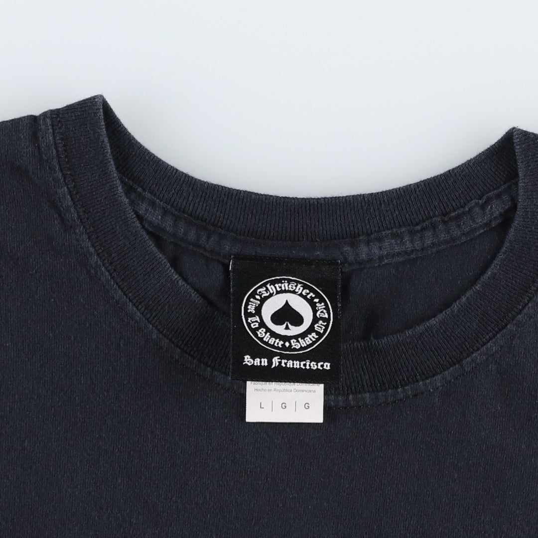 Thrasher Fire Pattern Logo Print T-Shirt, Men's Size L (approx.) cotton black type Vintage Second Hand