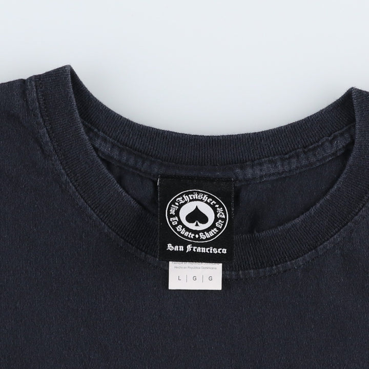 Thrasher Fire Pattern Logo Print T-Shirt, Men's Size L (approx.) cotton black type Vintage Second Hand