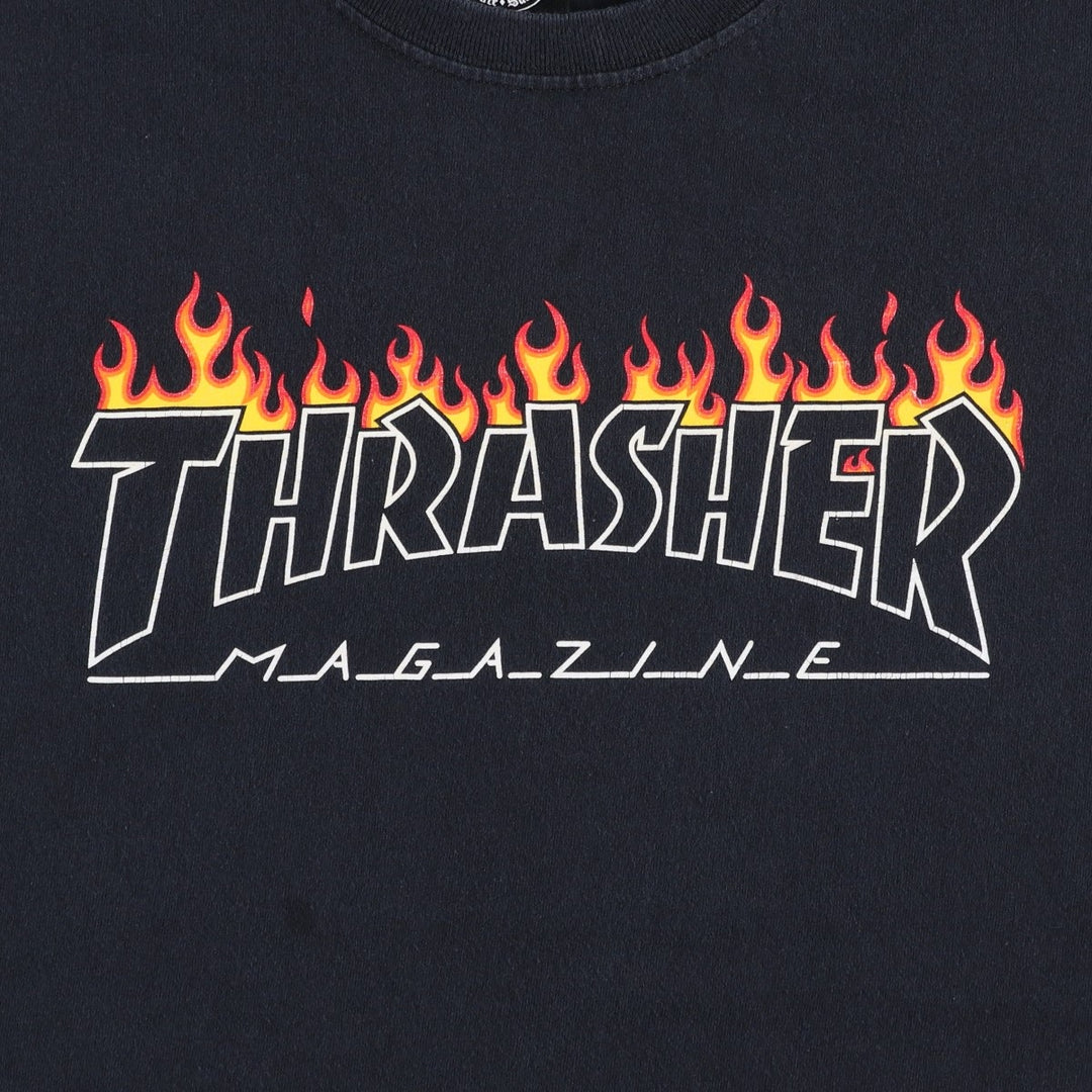 Thrasher Fire Pattern Logo Print T-Shirt, Men's Size L (approx.) cotton black type Vintage Second Hand
