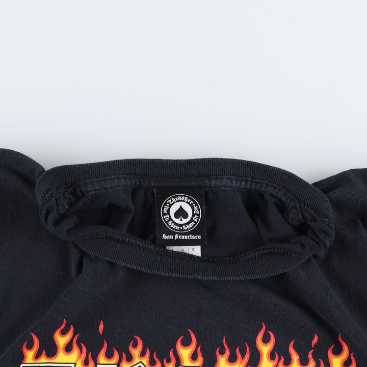 Thrasher Fire Pattern Logo Print T-Shirt, Men's Size L (approx.) cotton black type Vintage Second Hand