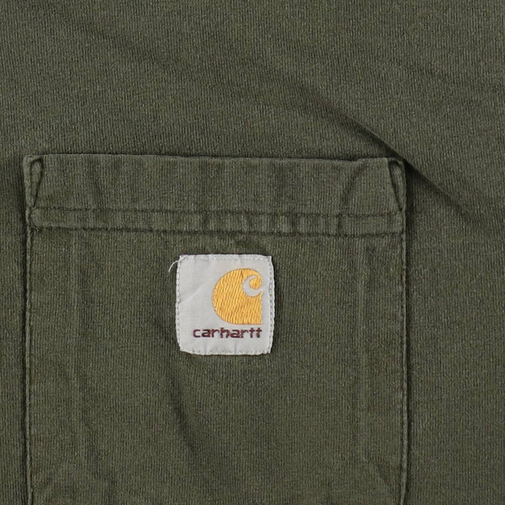 Carhartt Henley Neck Short Sleeve One-Point Logo Pocket T-Shirt, Men's Size Medium cotton Khaki type Vintage Second Hand