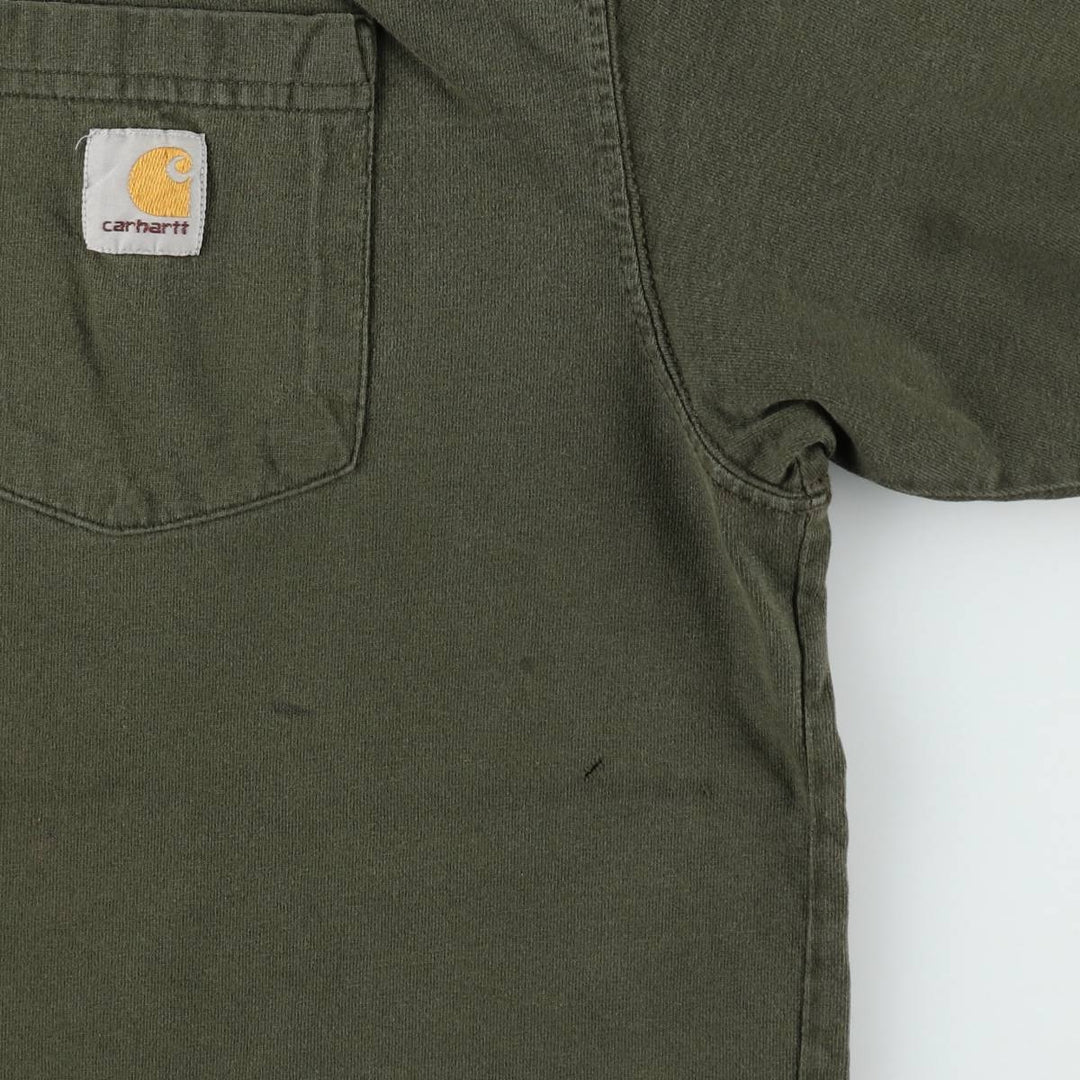 Carhartt Henley Neck Short Sleeve One-Point Logo Pocket T-Shirt, Men's Size Medium cotton Khaki type Vintage Second Hand