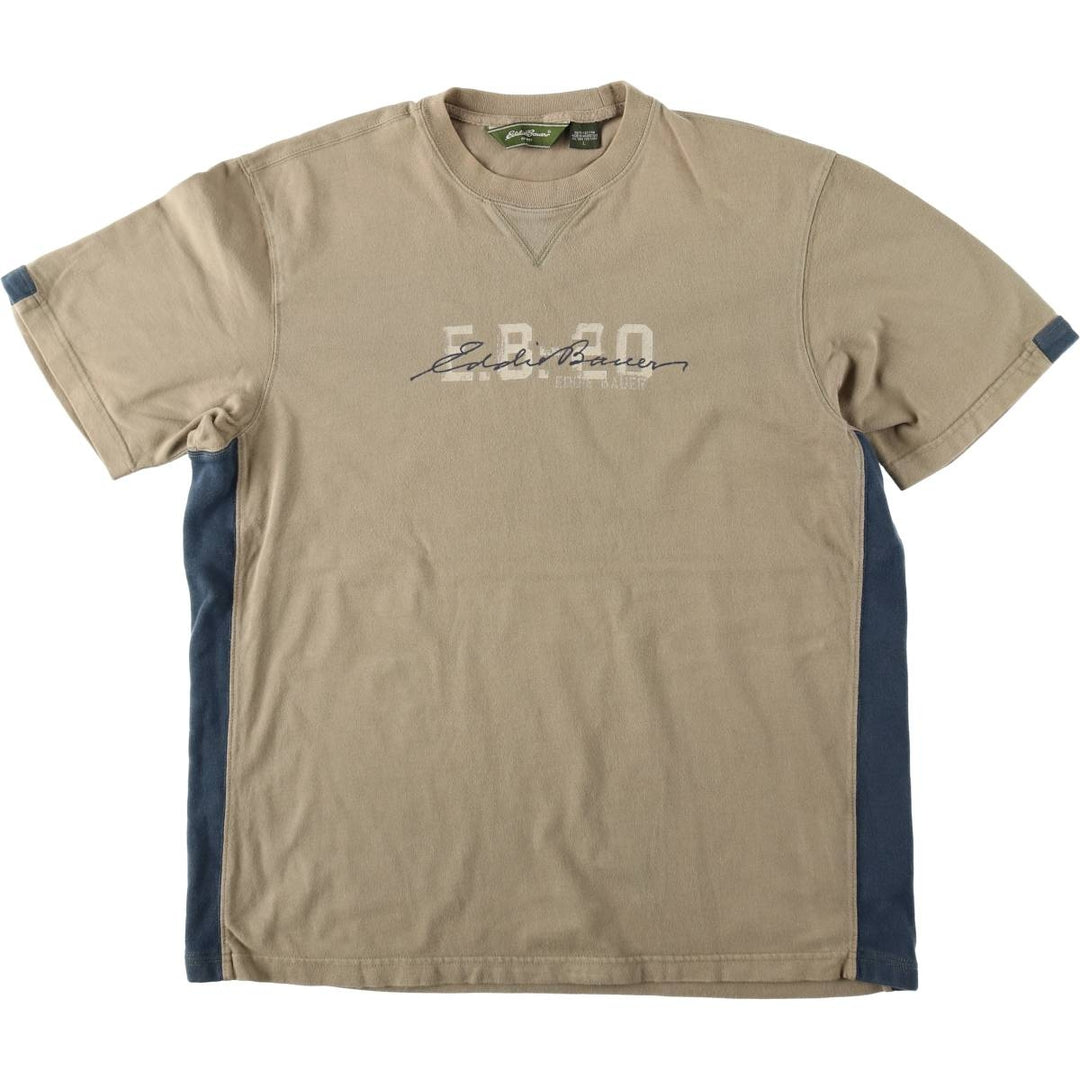 2000'S Eddie Bauer Short-Sleeve Logo T-Shirt, Men's Size L (approx.) cotton Khaki type beige Vintage Second Hand