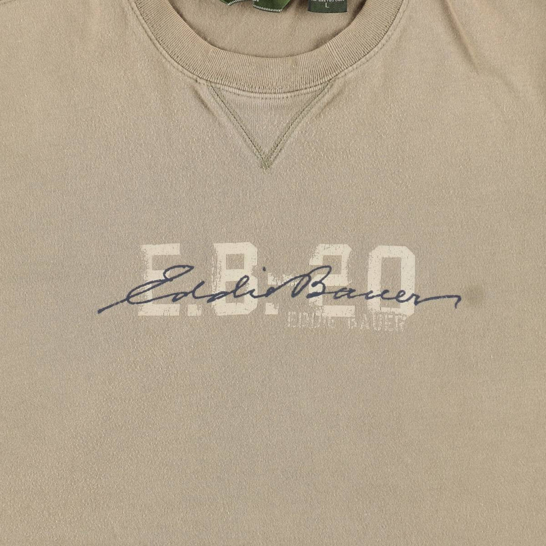 2000'S Eddie Bauer Short-Sleeve Logo T-Shirt, Men's Size L (approx.) cotton Khaki type beige Vintage Second Hand