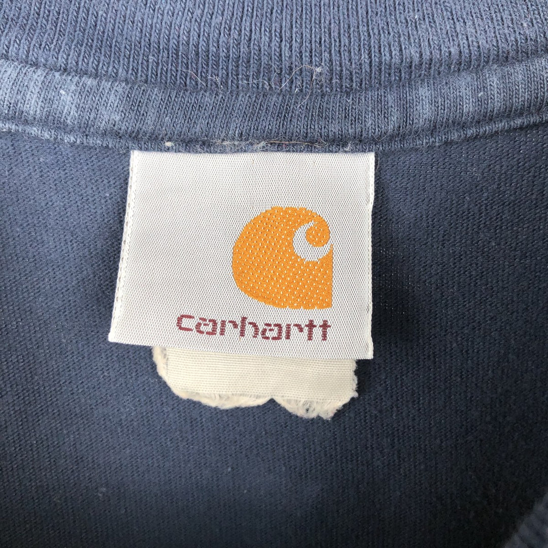 Carhartt Henley Neck Short Sleeve One Point Logo Pocket T-Shirt Men's L Size unclear navy blue type Vintage Second Hand