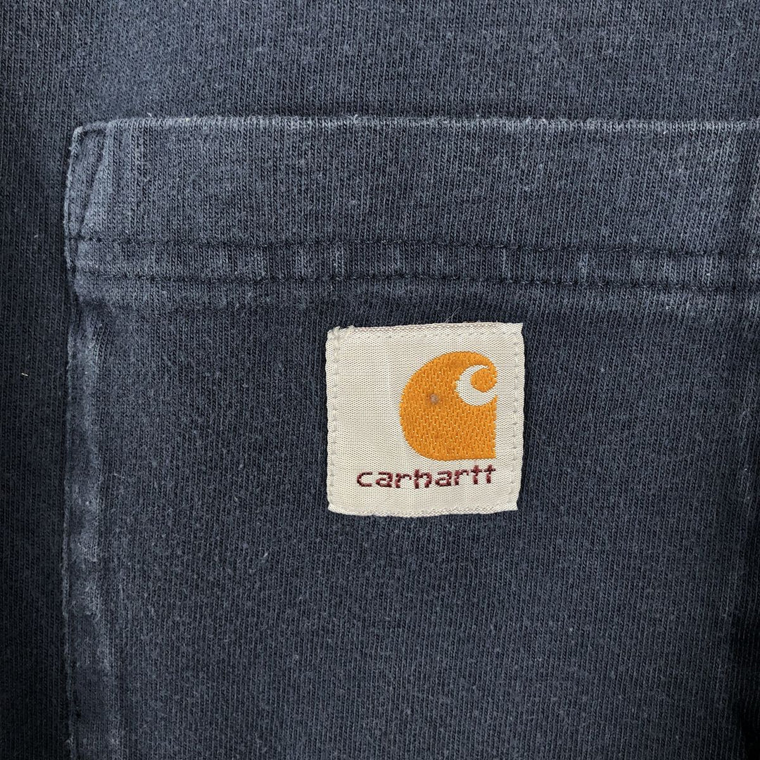 Carhartt Henley Neck Short Sleeve One Point Logo Pocket T-Shirt Men's L Size unclear navy blue type Vintage Second Hand