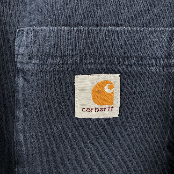 Carhartt Henley Neck Short Sleeve One Point Logo Pocket T-Shirt Men's L Size unclear navy blue type Vintage Second Hand