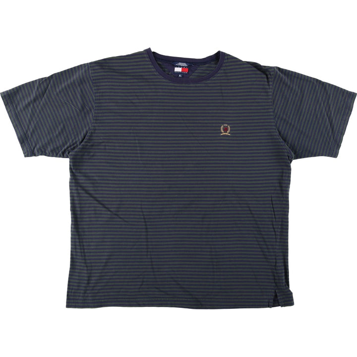 Tommy Hilfiger Border Pattern Short-Sleeve T-Shirt with One-Point Logo (Men's XL equivalent) cotton green type Vintage Second Hand