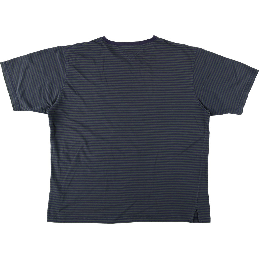 Tommy Hilfiger Border Pattern Short-Sleeve T-Shirt with One-Point Logo (Men's XL equivalent) cotton green type Vintage Second Hand