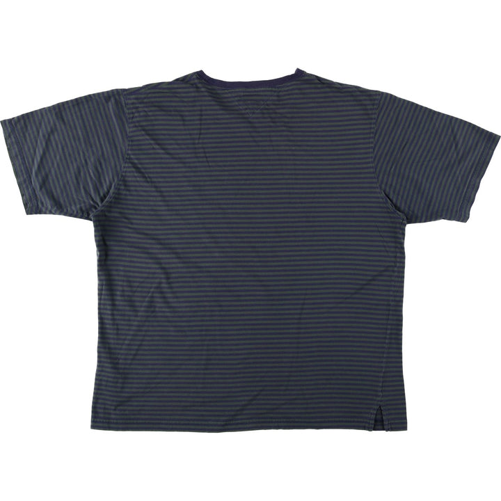 Tommy Hilfiger Border Pattern Short-Sleeve T-Shirt with One-Point Logo (Men's XL equivalent) cotton green type Vintage Second Hand