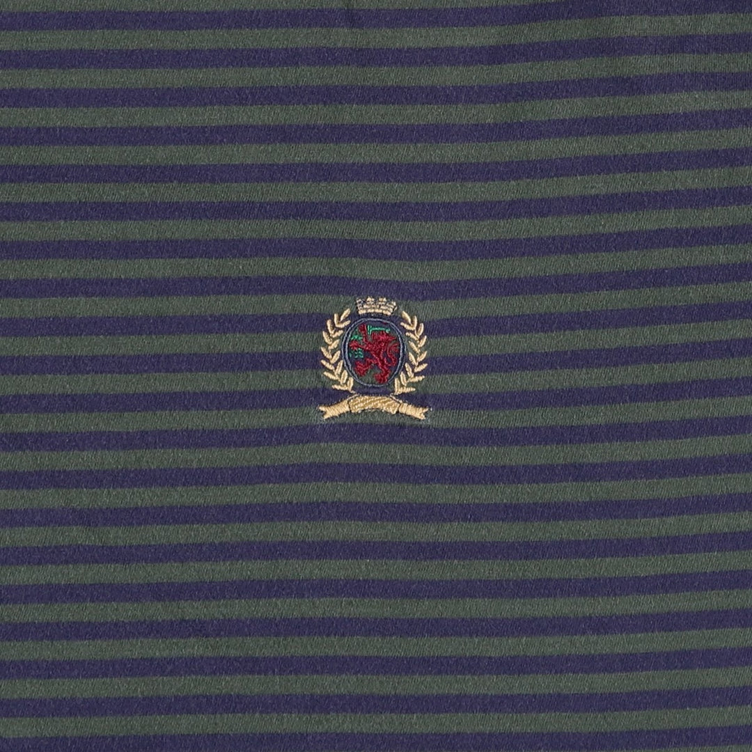 Tommy Hilfiger Border Pattern Short-Sleeve T-Shirt with One-Point Logo (Men's XL equivalent) cotton green type Vintage Second Hand